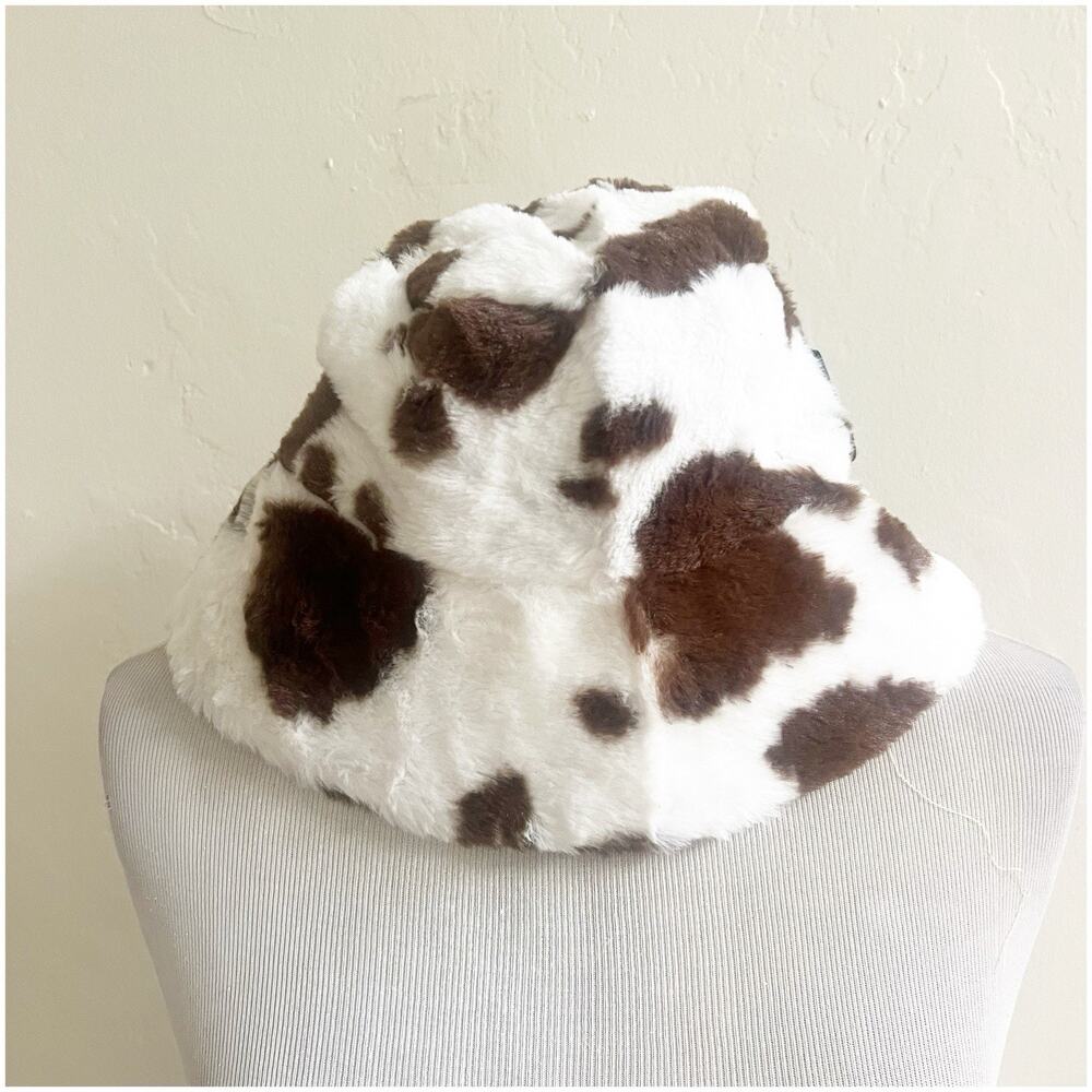 Faux Fur Cow Print Bucket Hat Brown NWOT Boutique Western Coastal Cowgirl